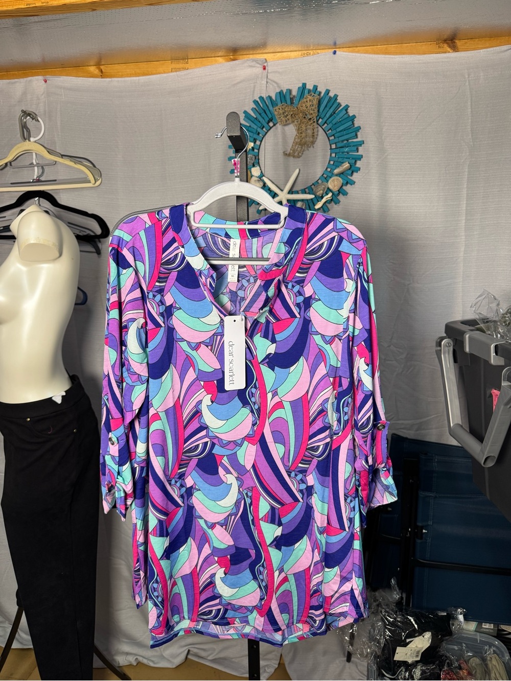 Dear Scarlett plus size Charming Abstract Print Women's Tunic Top - Purple/Multi